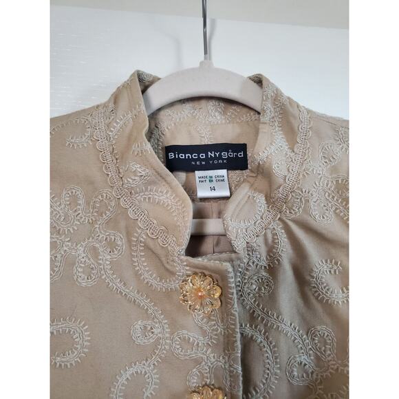 Bianca Nygard Embroidered Cotton Lined Accent Floral Buttons Art Jacket, Size 14 - Picture 3 of 14